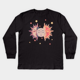 Star child of the moon and sun (black bg, matte 1 version) Kids Long Sleeve T-Shirt